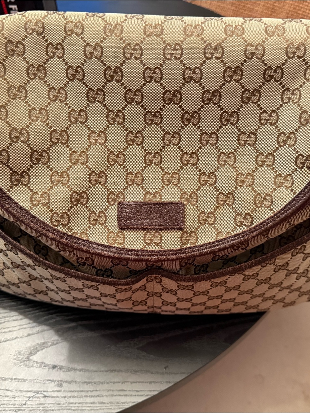 Authentic Gucci Beige and Brown GG Diaper Bag